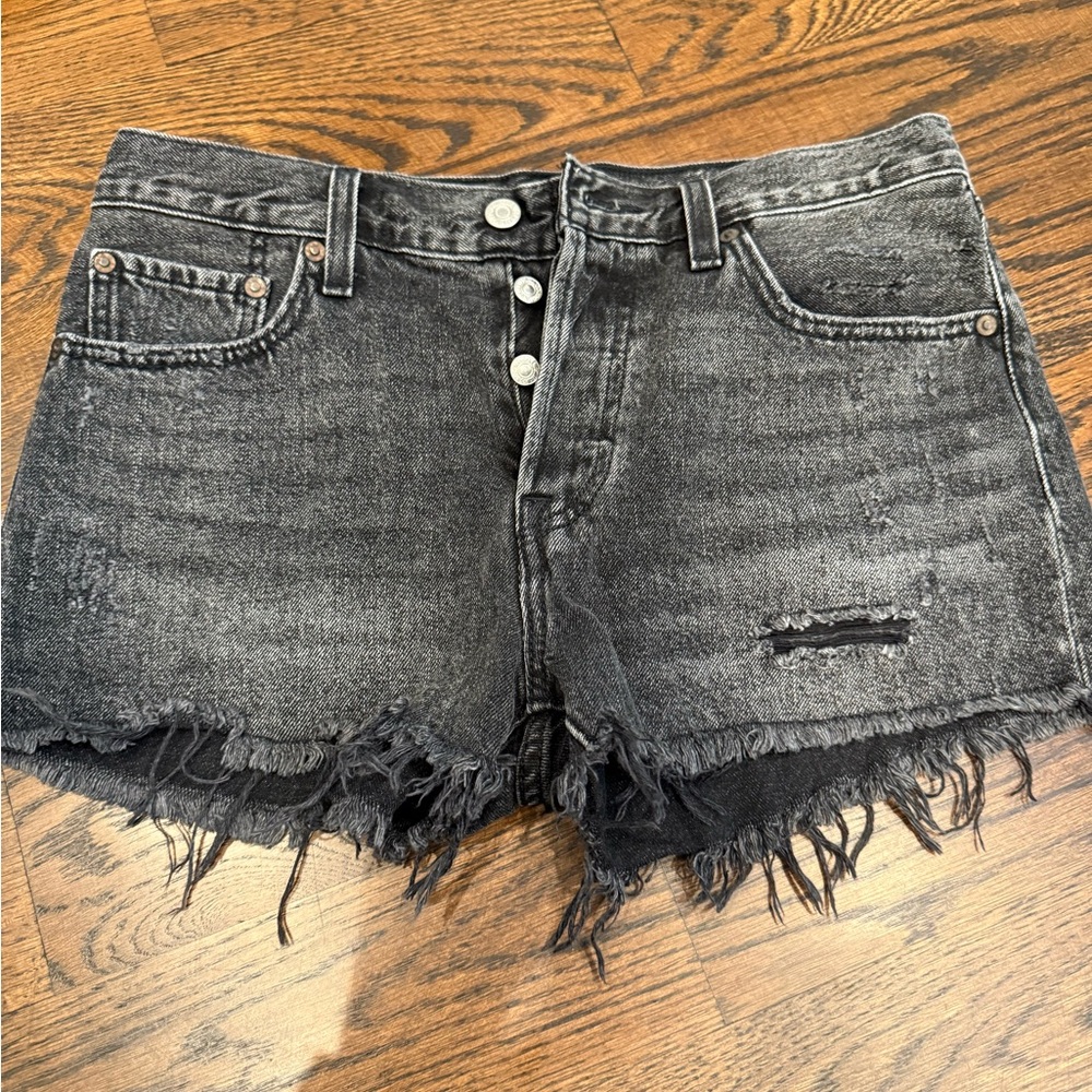 Levi's Black Distressed Jean Shorts with Frayed Hem